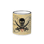 ANTIQUE  PIRATES TREASURE MAP ,SKULL AND SWORDS MUG