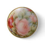 Antique Porcelain Roses Button, Gilt Edge