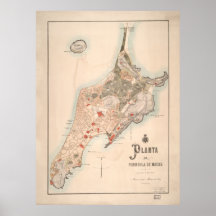 Antique Portugese Map of Macau 1889 Print