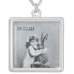 Antique Post Card Girl Easter Bunny Dream Pendants