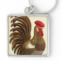 Antique Proud Rooster, Backyard Chickens Keychain