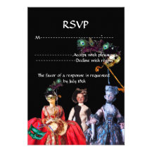 ANTIQUE  PUPPETS MASQUERADE COSTUME PARTY RSVP ANNOUNCEMENTS
