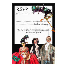 ANTIQUE  PUPPETS MASQUERADE COSTUME PARTY RSVP PERSONALIZED INVITE