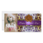 ANTIQUE PURPLE DAMASK BROWN WAX SEAL Monogram photo cards