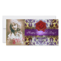 ANTIQUE PURPLE DAMASK RED WAX SEAL Monogram Photo Greeting Card