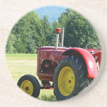 Antique Red Farm Tractor Beverage Coaster