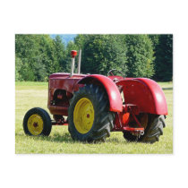 Antique Red Farm Tractor Postcard