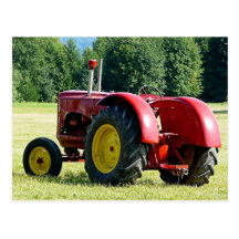 Antique Red Farm Tractor Postcard