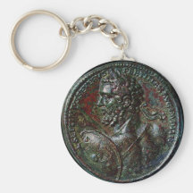 ANTIQUE ROMAN BRONZE MEDALLION KEYCHAIN