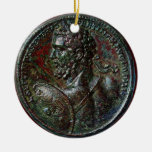 ANTIQUE ROMAN BRONZE MEDALLION CHRISTMAS TREE ORNAMENT