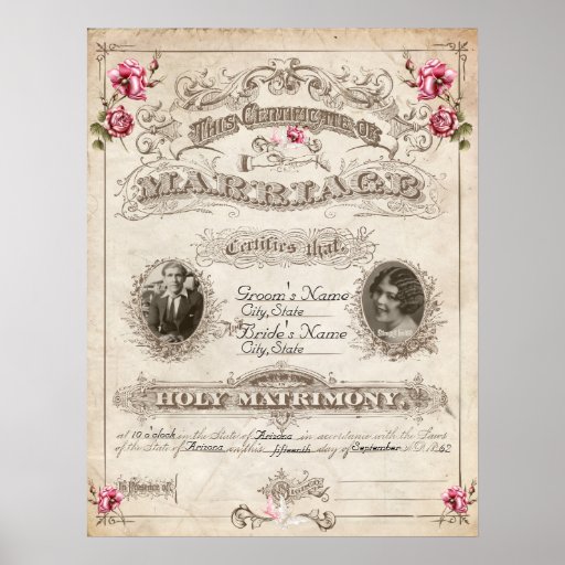 Antique Roses Vintage Marriage Certificate Poster Zazzle