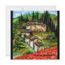 ANTIQUE RUSTIC VILLAGE IN TUSCANY, red blue black Custom Announcements