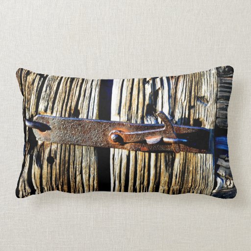 Antique Rustic Wood & Iron Metal Latch Photo Image Pillow