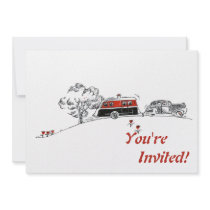 Antique RV Camper and Car Drawing Custom Announcements