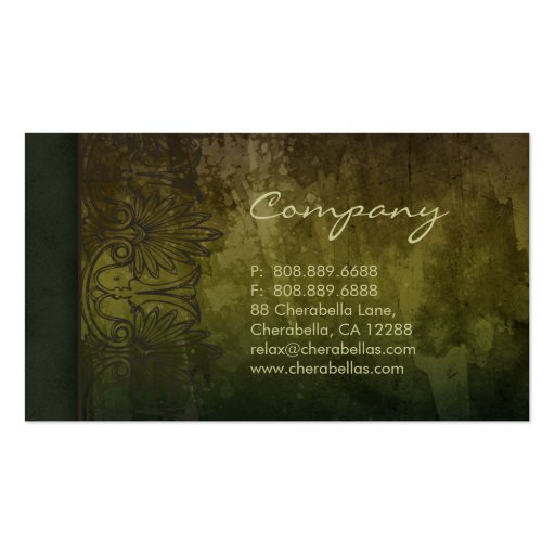 Antique Salon Spa Lace Business Card Green (back side)