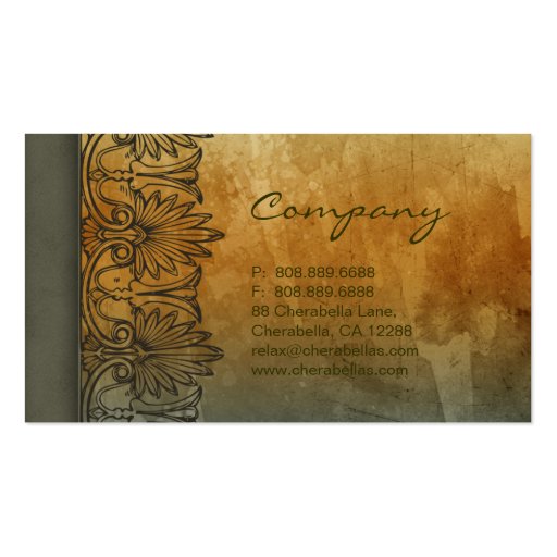 Antique Salon Spa Lace Business Card Green gold (back side)