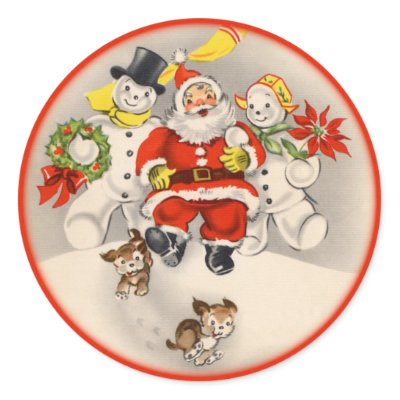 Antique Santa and Snow People Stickers