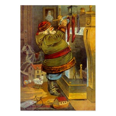 ANTIQUE SANTA FILLING STOCKINGS GIFT TAG CARD BUSINESS CARD by layooper