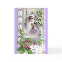 Antique Santa in Purple Coat with Xmas Tree cards by pinkalmond Antique Santa in Purple Coat with Xmas Tree cards