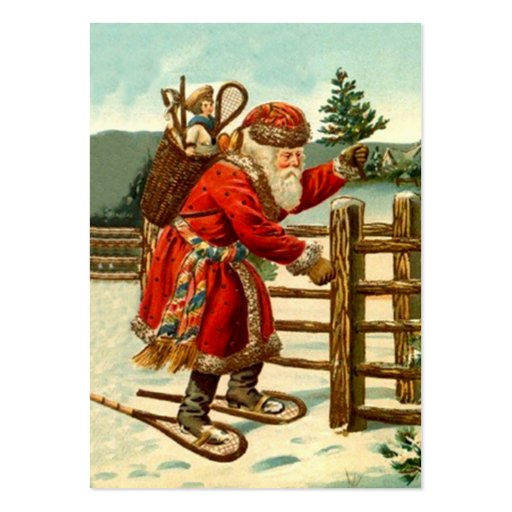 ANTIQUE SANTA IN SNOWSHOES GIFTS TAG CARD BUSINESS CARD (front side)