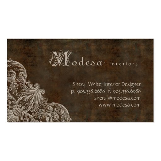 Antique Scroll Business Card Interior Design Brown (front side)