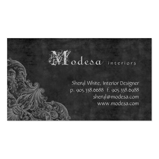 Antique Scroll Business Card Interior Design Gray (front side)