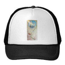ANTIQUE SEASCAPE WITH LIONFISH AND SAILBOATS MESH HATS