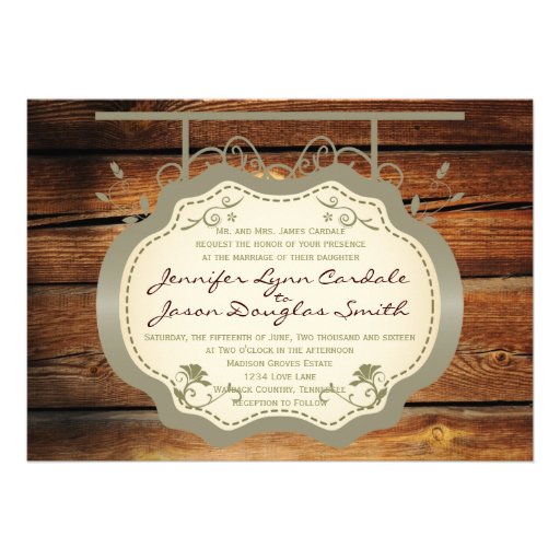 Antique Sign Rustic Country Wedding Invitations