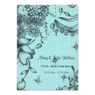 antique style black and blue floral anniversary custom invites