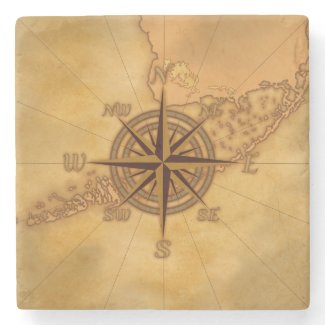 Antique Style Compass Rose Stone Coaster