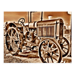 Antique Tractor Farm Equipment Classic Sepia Postcard