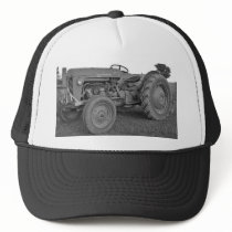 Antique Tractor in Black and White Cap Trucker Hat