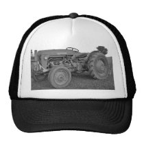 Antique Tractor in Black and White Cap Trucker Hat