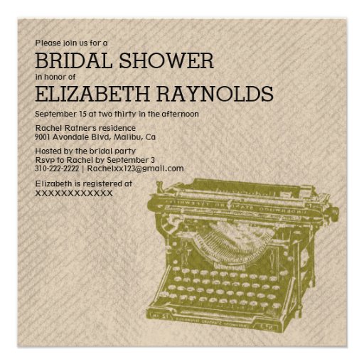 Antique Typewriter Keys Bridal Shower Invitations