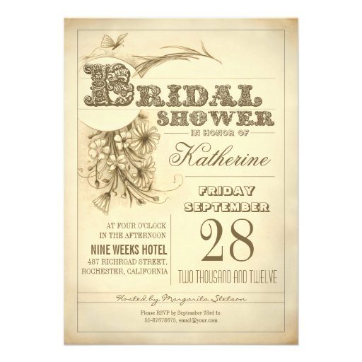 antique typography bridal shower invitations