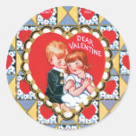 Antique Valentine Couple Heart Classic Round Sticker