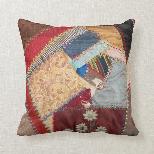 Antique, Victorian-Era, Crazy Quilt Square Pillow Zazzle