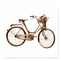 Antique Vintage Bicycle Basket Flowers Roses Print