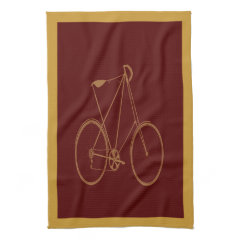Antique Vintage Bicycle Red Tan Bike Cyclist Hand Towel