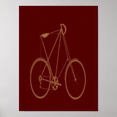 Antique Vintage Bicycle Red Tan Bike Cyclist Print