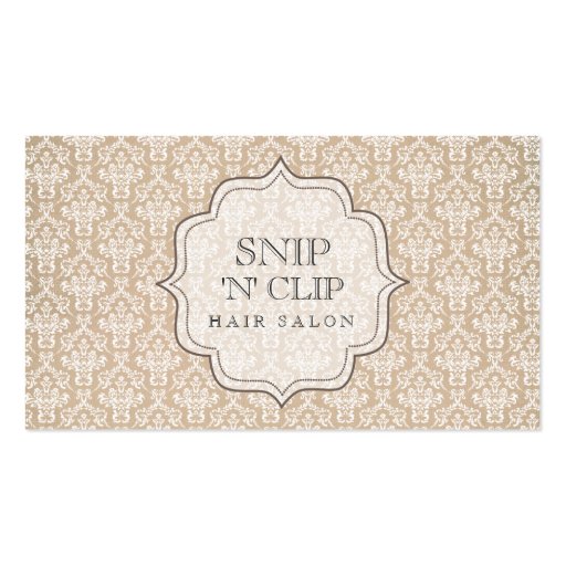 Antique Vintage Damask Hair Stylist Fashion Business Card Template (front side)