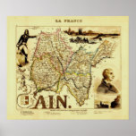 Antique Vuillemin 19th Century Map of France Ain Poster