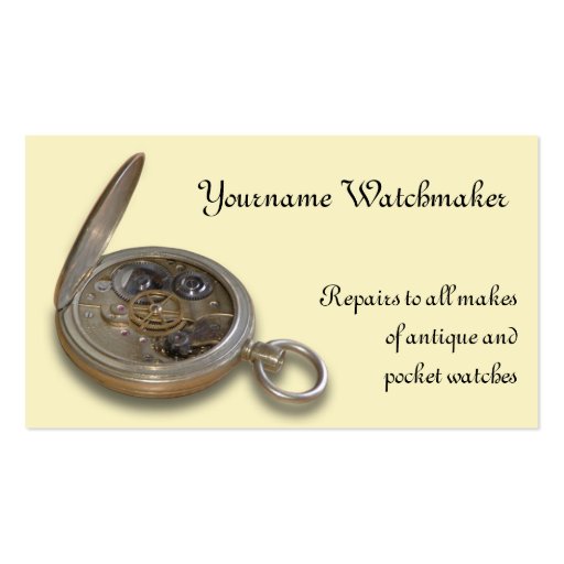 Antique watch repair business card (front side)