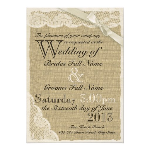 Antique White Lace Country Wedding Custom Invitation