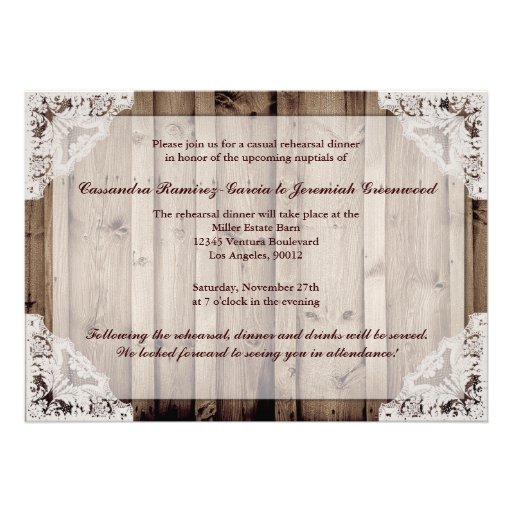 Antique White Lace Wedding Rehearsal Personalized Invites