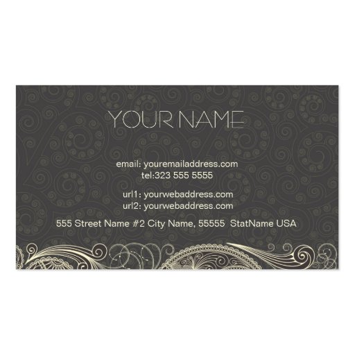 Antique White Paisley On Dark Gray Pattern Design Business Card Template (back side)