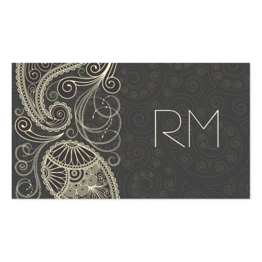 Antique White Paisley On Dark Gray Pattern Design Business Card Template (front side)