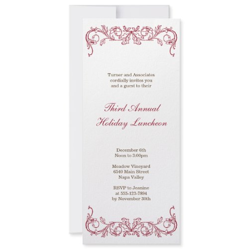 Antique white red scroll Christmas holiday formal Personalized Invitation