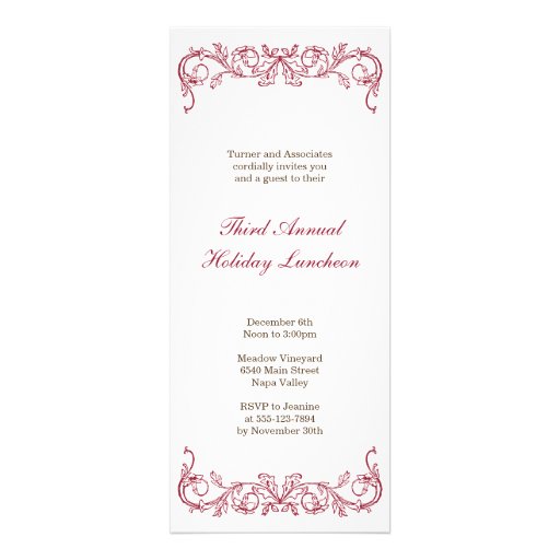 Antique white red scroll Christmas holiday formal Personalized Invitation