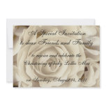 Antique White Roses, Baptism Christen Invitation,